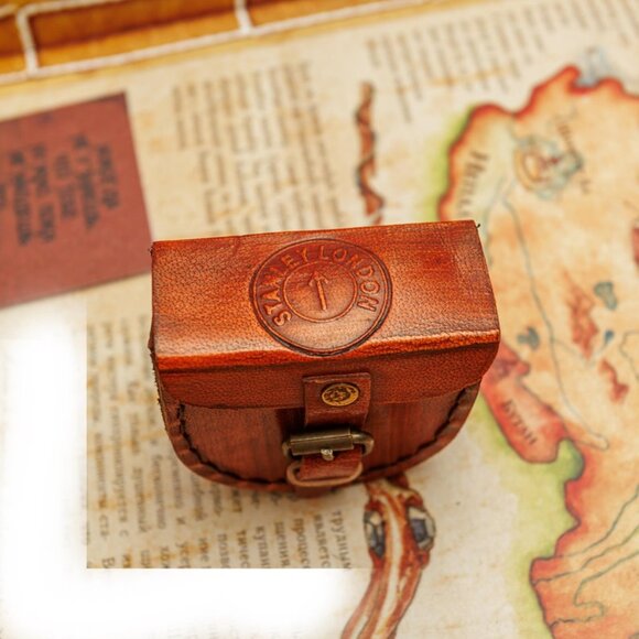 Brass Compass with Leather Case Not All Those Who Wander Are Lost 2 Inch - Picture 6 of 7